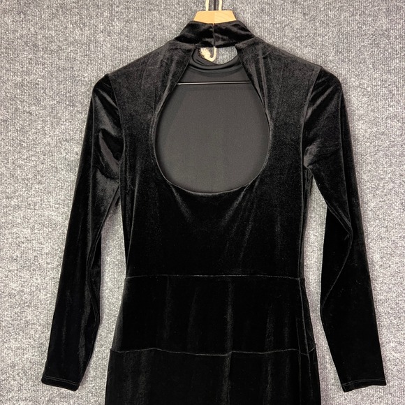 New Express‎ Black Velvet Long Sleeve Maxi Dress Cutout Back Mock Neck Elegant S - Picture 4 of 13